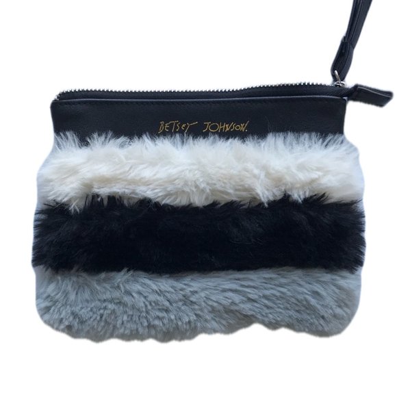 Betsey Johnson Color Block Mini Fur Wristlet - Picture 1 of 6